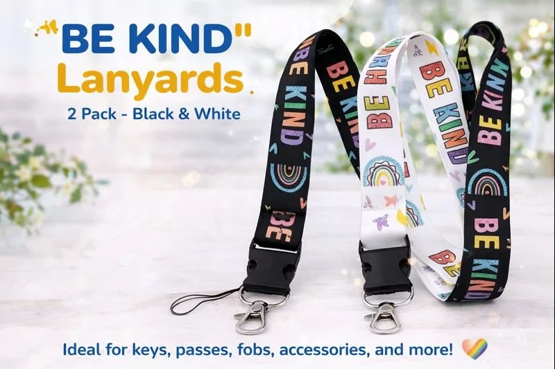 Identity & Everyday Support Lanyards – “Be Kind” Design (2-Pack, Black & White)