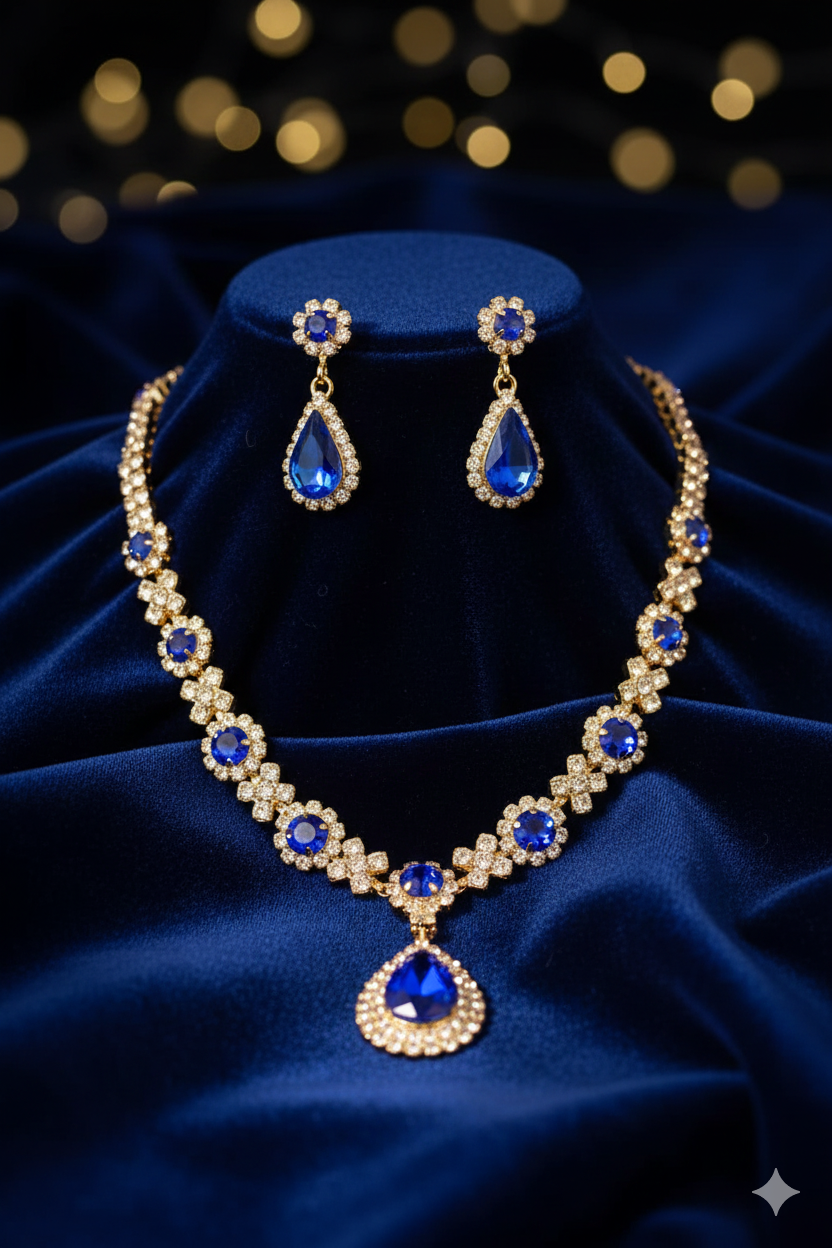 Blue Rhinestone Necklace Set