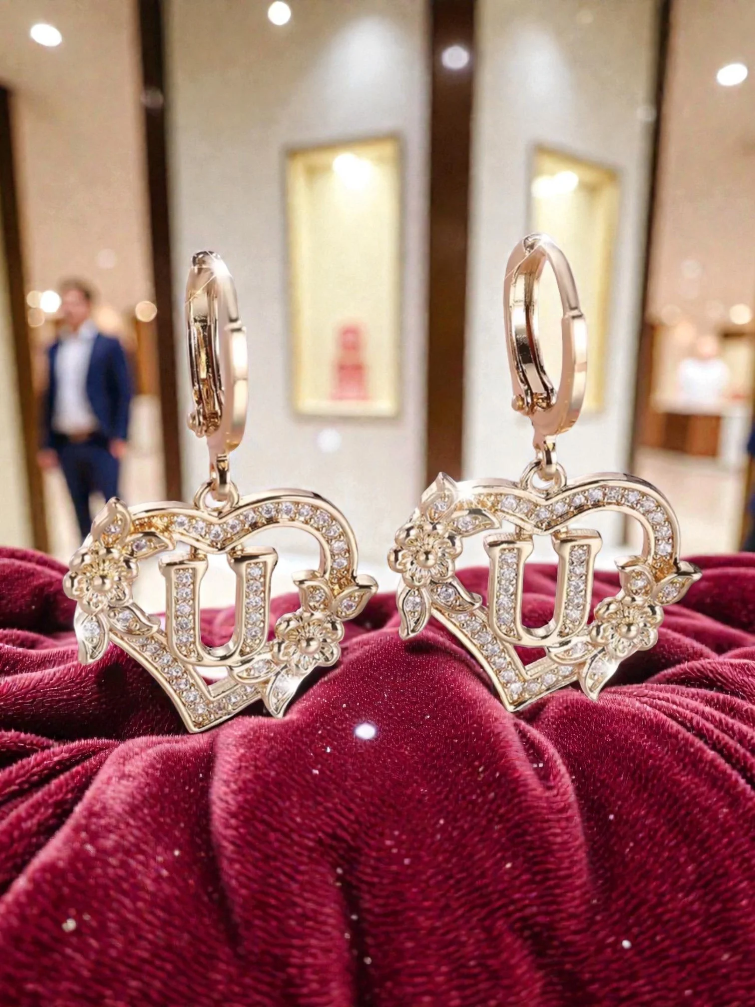 L121 Sassy's Pearls & Gentlemen Band'S Floral Initial "A" Hoop Earrings;-Shaped Crystal Earrings