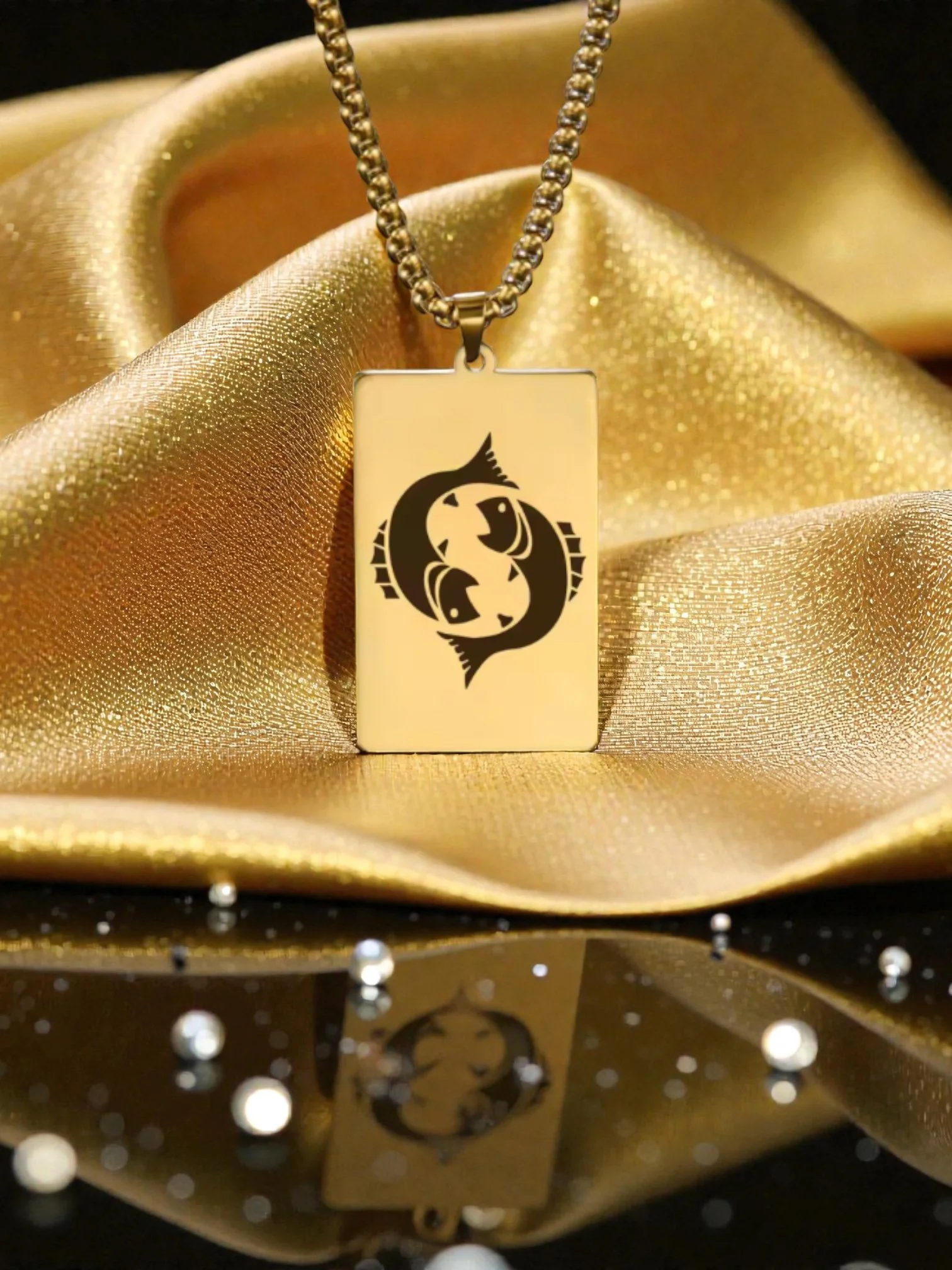 BG02 20' Pisces Gold/Silver Zodiac Tag Necklace