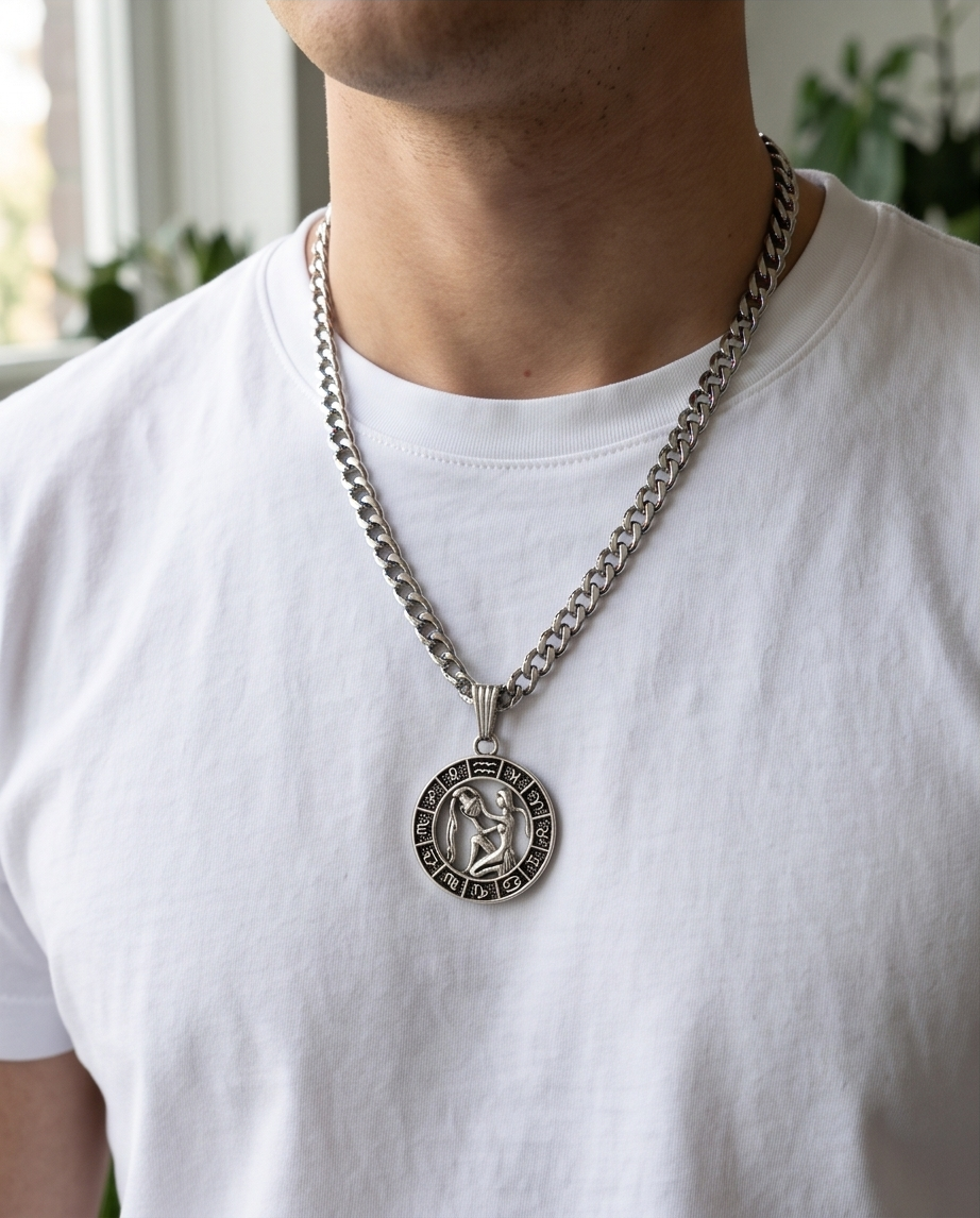18' Zodiac Aquarius Stainless Steel Necklace