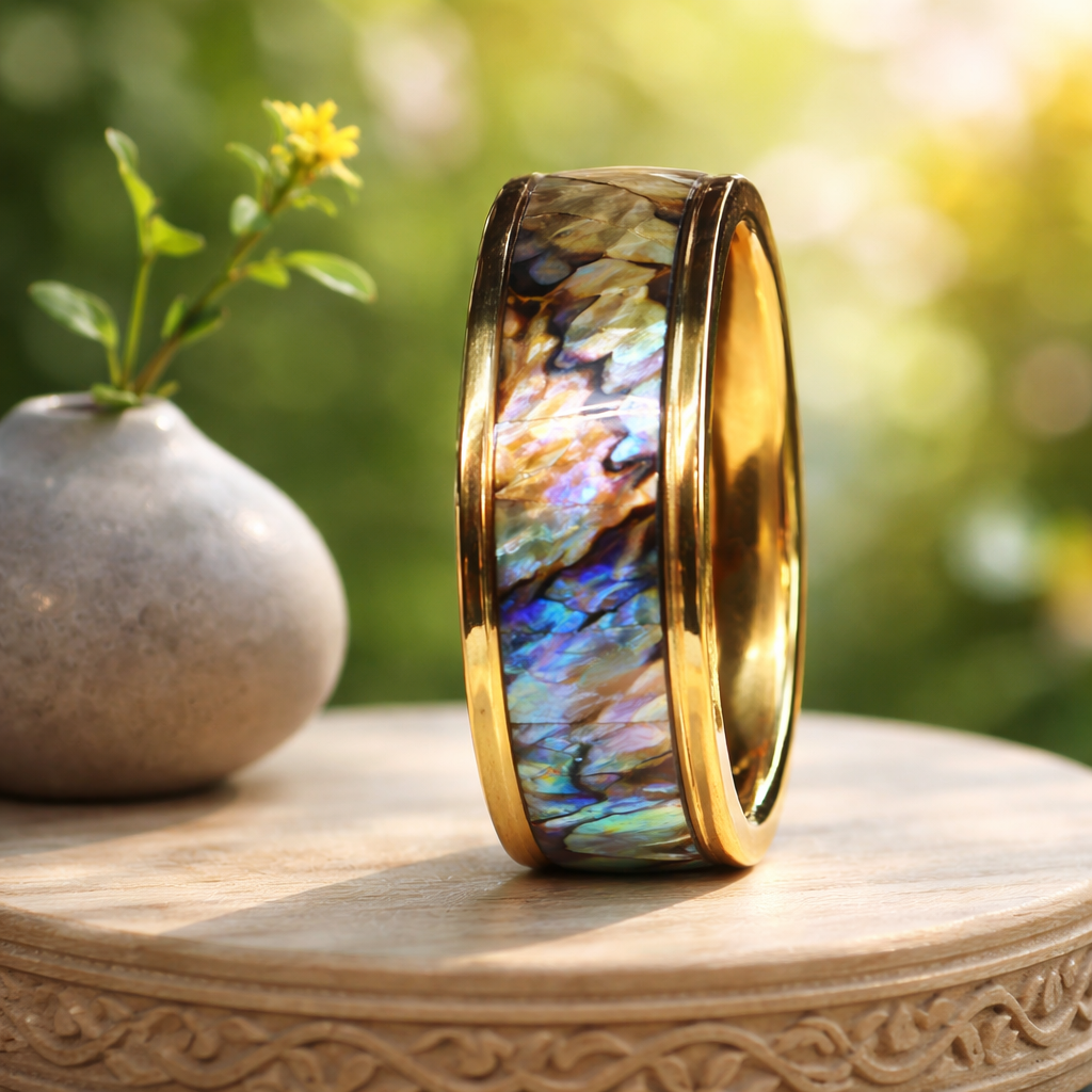 HR009 Exquisite Abalone Shell & Gold-Tone Ring