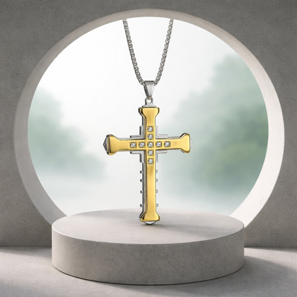 Sassy's Elegant Two-Tone Crystal Cross Necklace