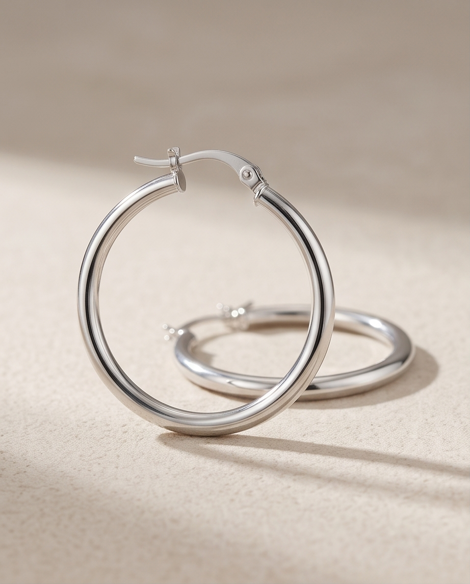 ER002 Sterling Silver Classic Hoop Earrings