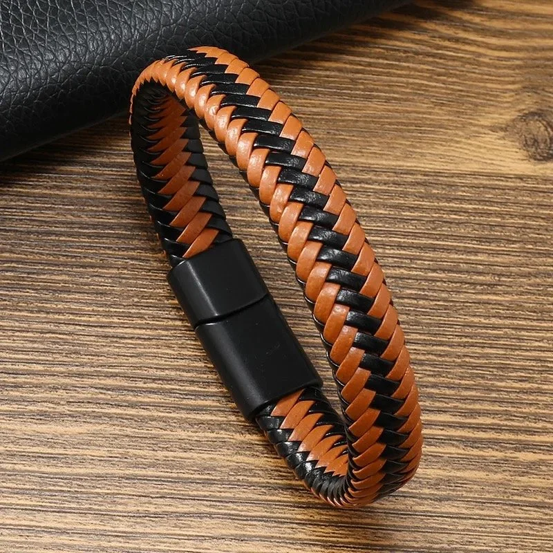 BL020 Dual-Tone Braided Leather Bracelet