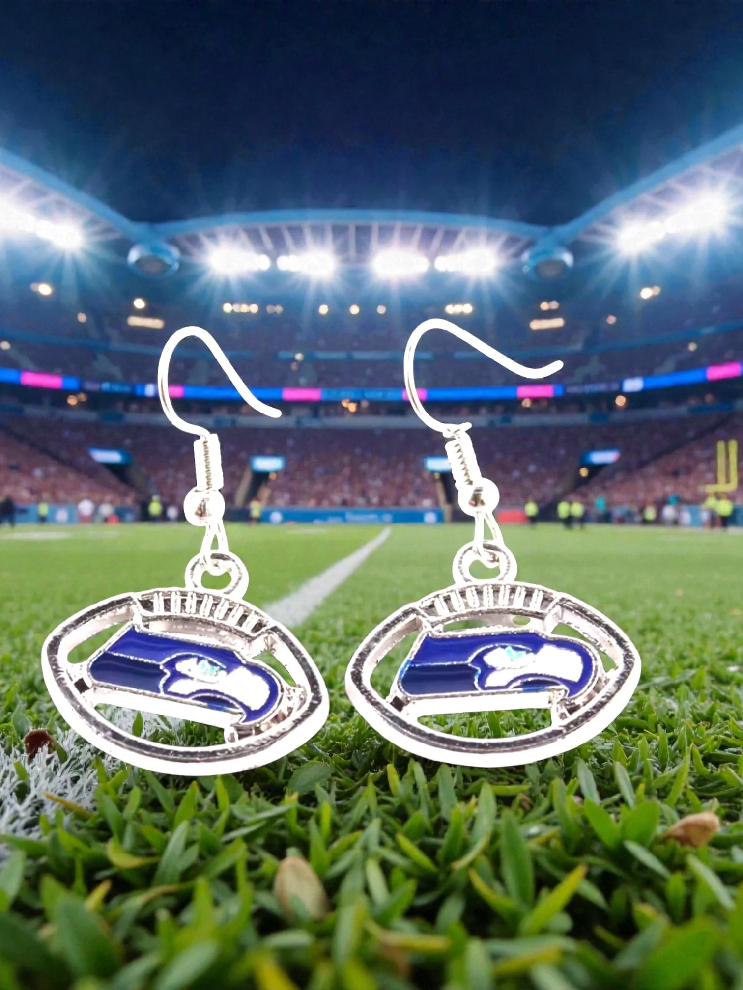 E130 Seattle SeaHawks  With A Football Curve Earrings