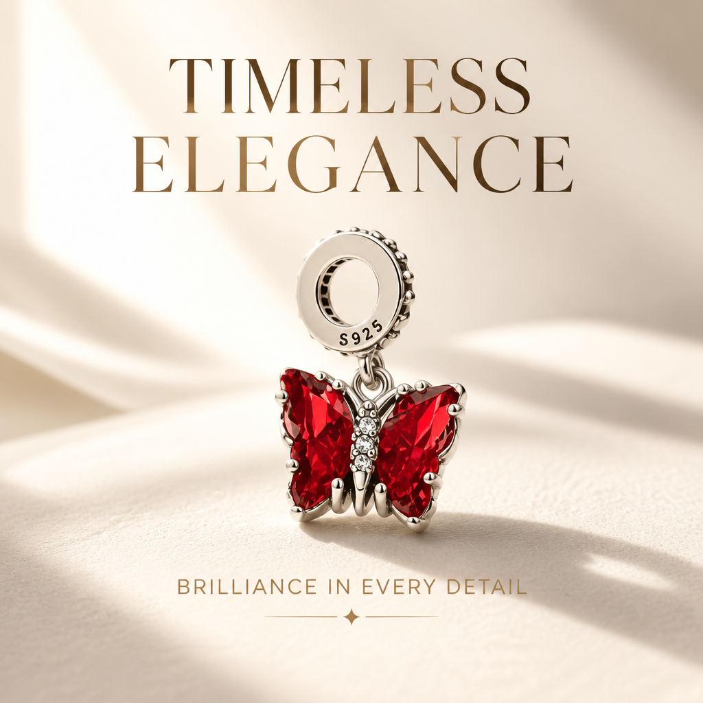 Sterling Silver Red Butterfly Charm