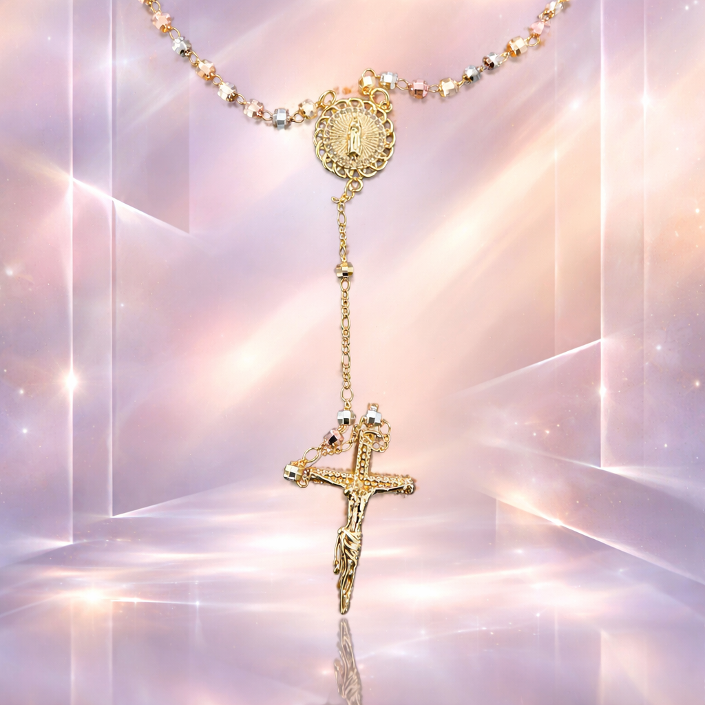 Elegant Gold-Plated Rosary Necklace with Beadwork
