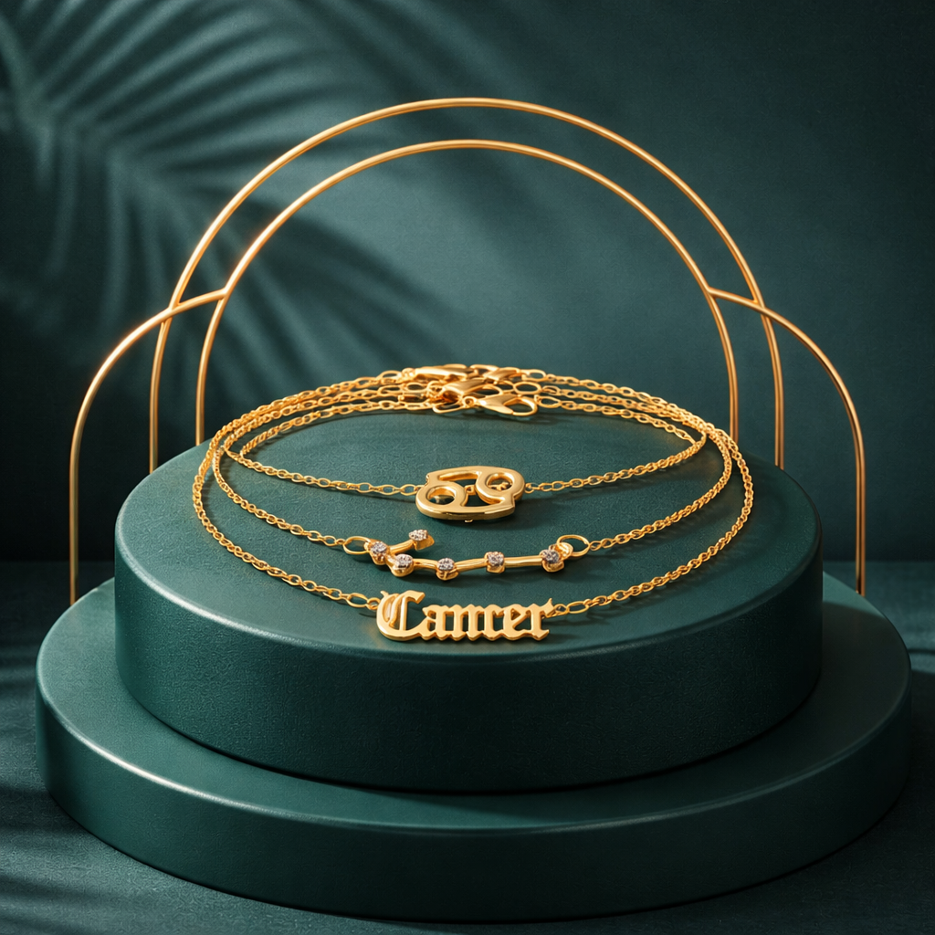 AB004 Cancer Zodiac Layered Necklace Set