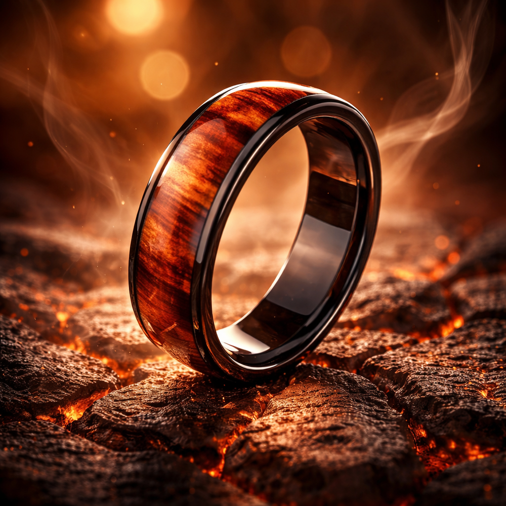 BB002 Tungsten Carbide Ring with Red Wood Inlay