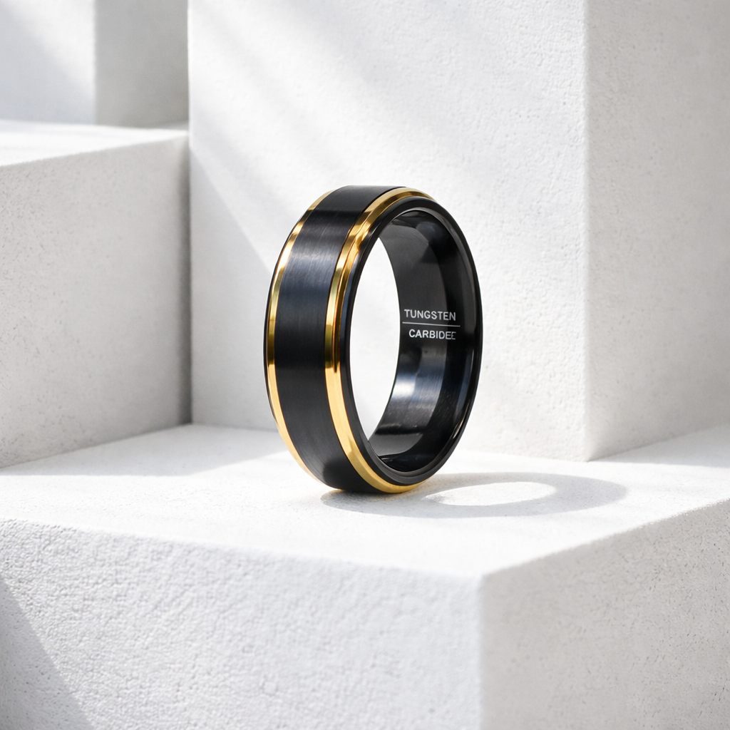 BB00Black and Gold Tungsten Carbide Ring