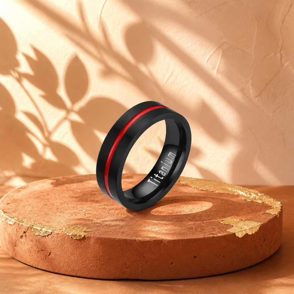 Titanium Red Stripe Ring