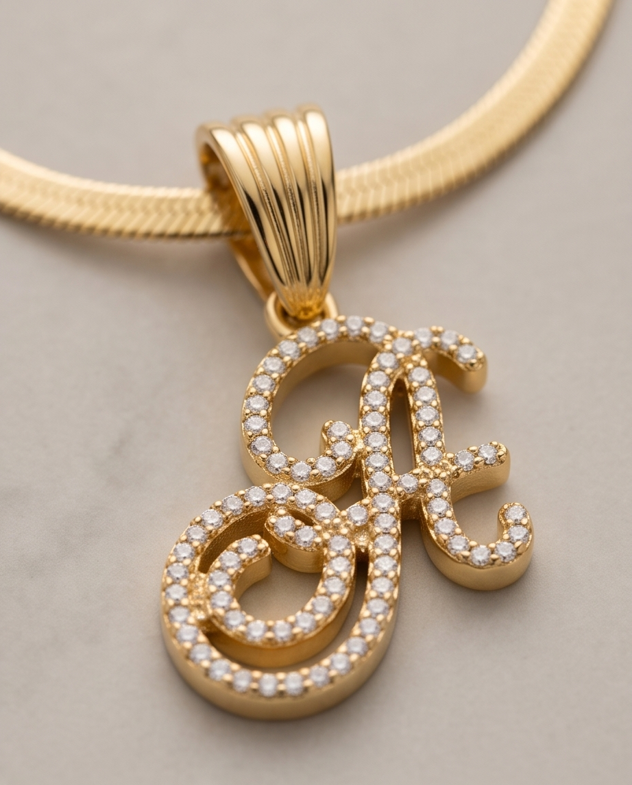 Large Multi-Cubic Gold Zirconia Shaped Letter "A" With Red Box and Option for Herringbone Necklace (Limited of Edition) $27.99