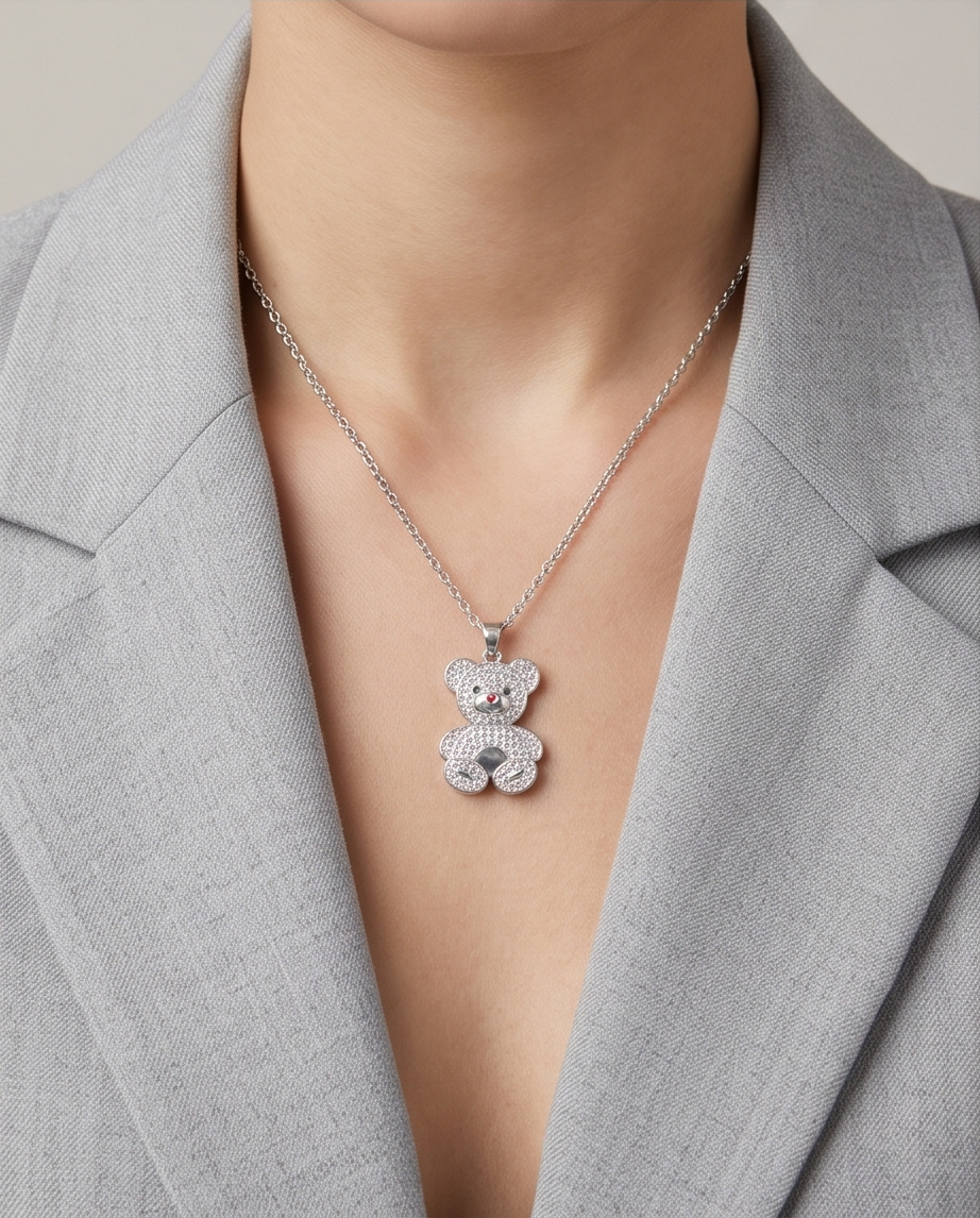 Sterling Silver Teddy Bear Pendant Necklace