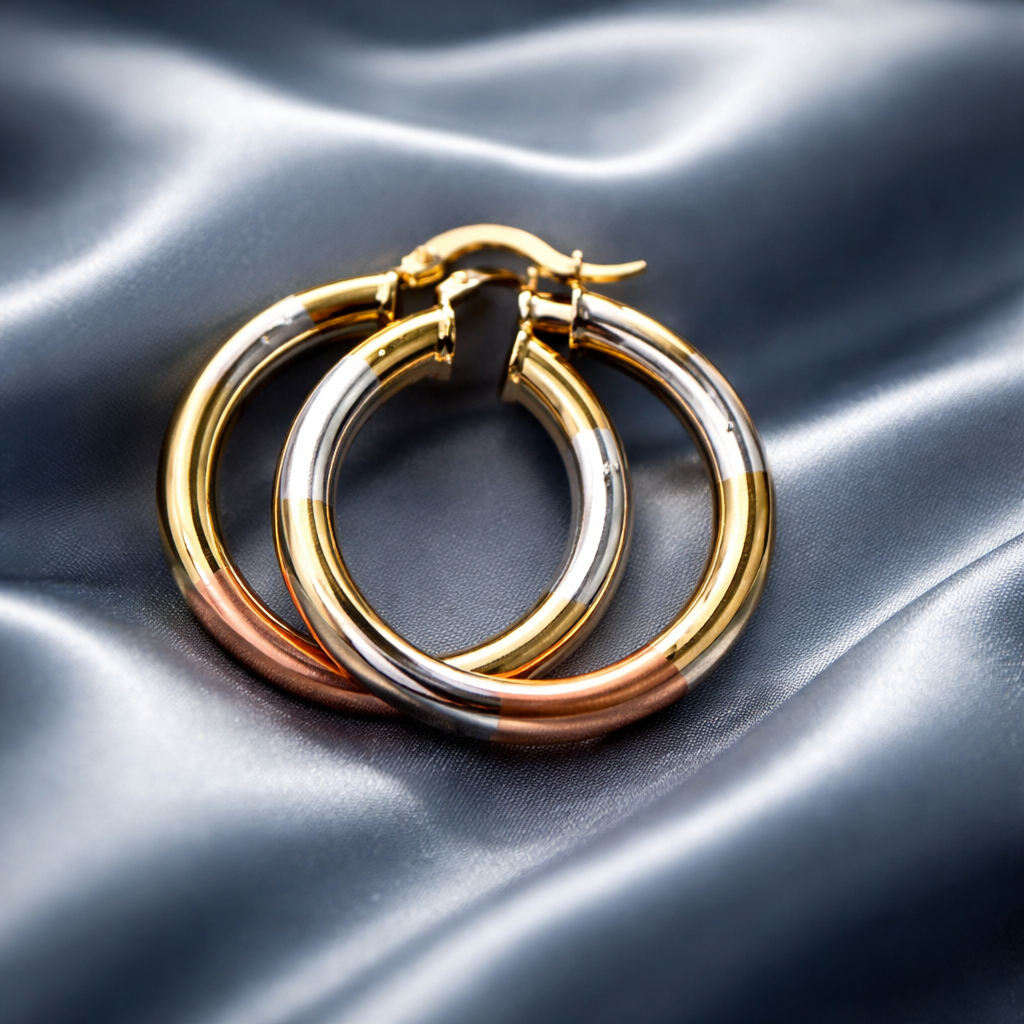 ER20 Smaller Size 20cm Tri-Tone Elegance Hoop Earrings