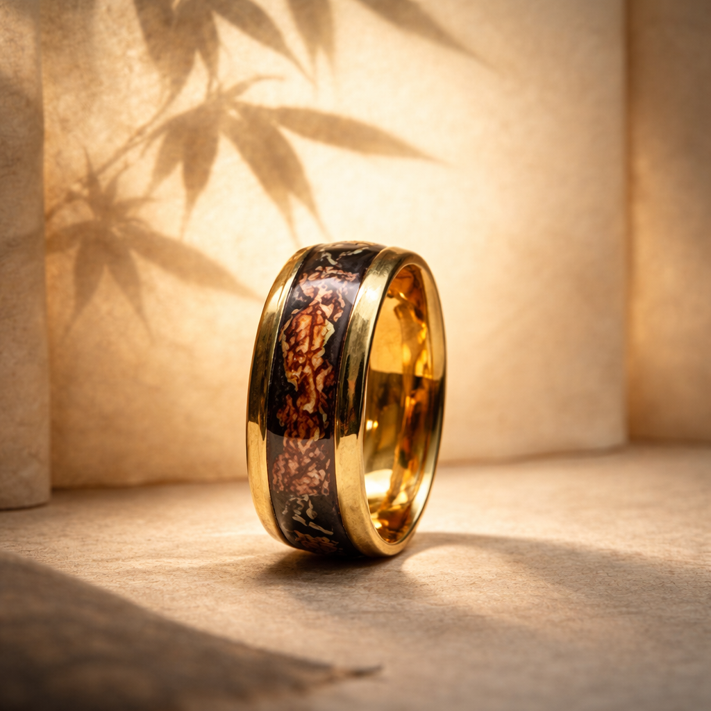 Golden Harmony Wood Inlay Ring