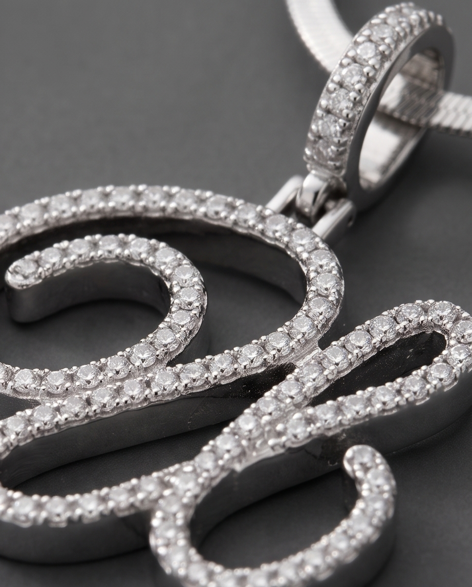 Large Multi-Cubic Zirconia Shaped Letter "U" With Red Box and Option for Herringbone Necklace (Limited of Edition)