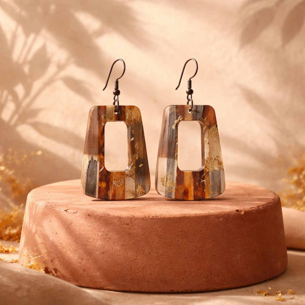 E03 Hyperallergic Artisan Earth-Tone Resin Earrings