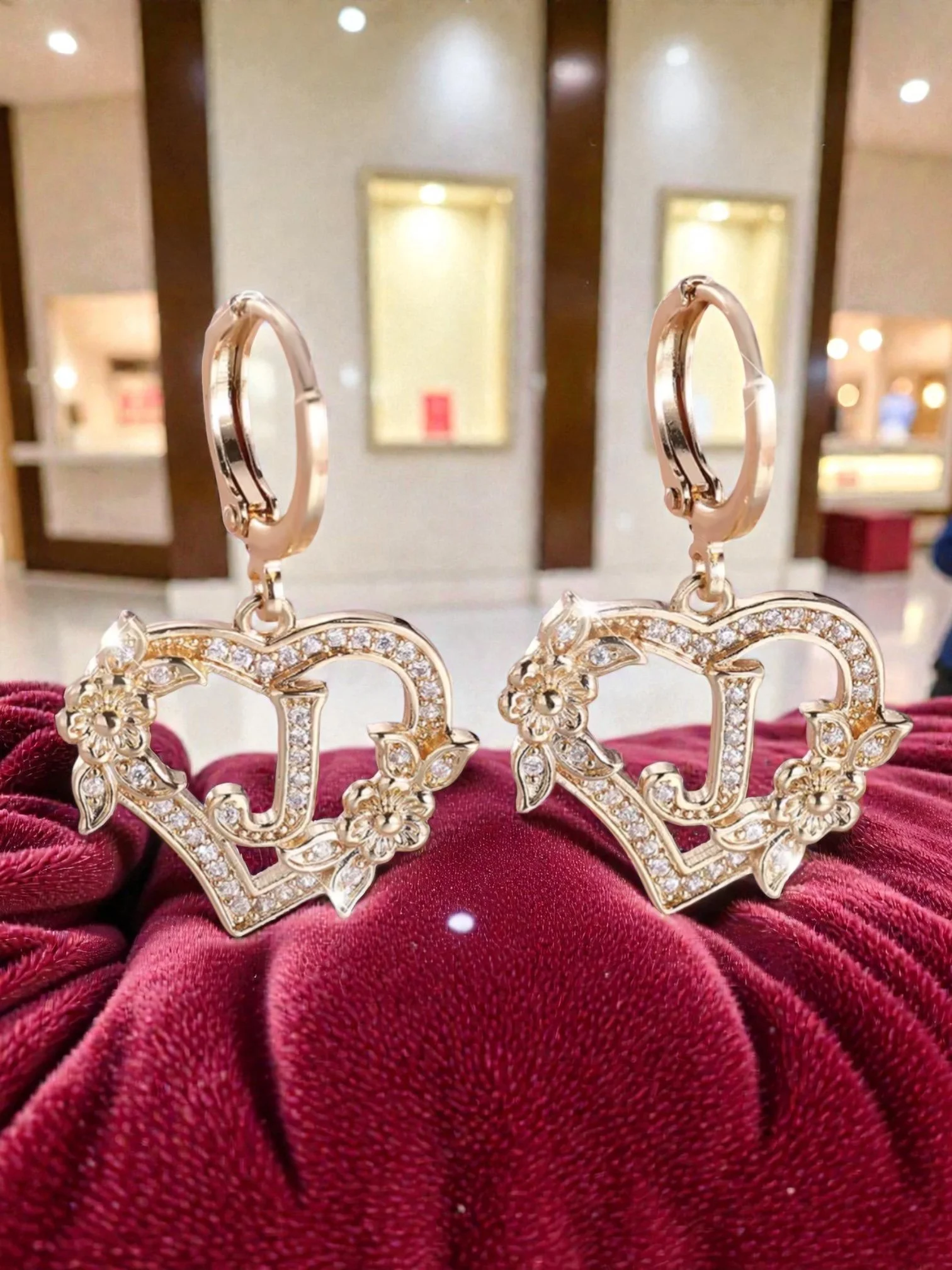 L110  Sassy's Pearls & Gentlemen Band'S Floral Initial "J" Hoop Earrings