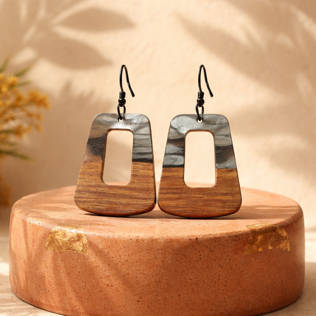 E11 Geometric Wooden Resin Earrings