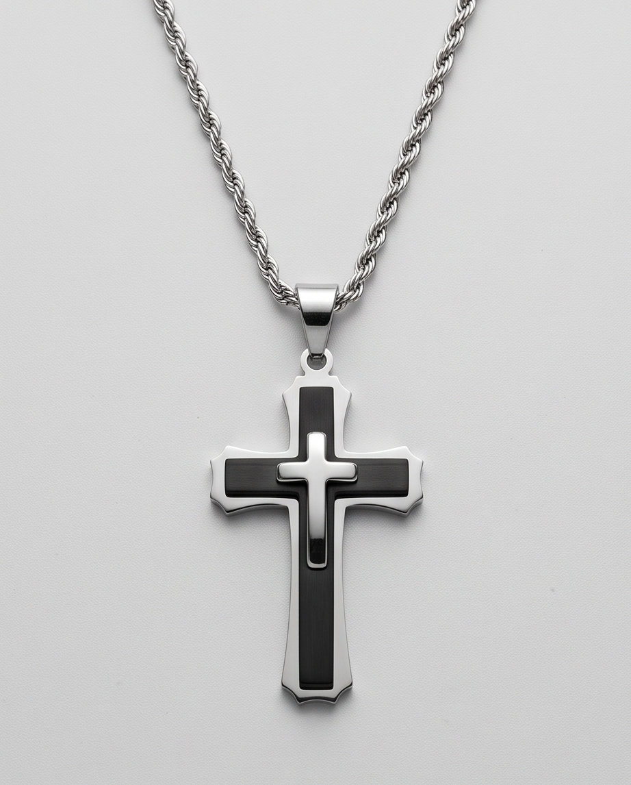 Black Inlay Cross Pendant Necklace