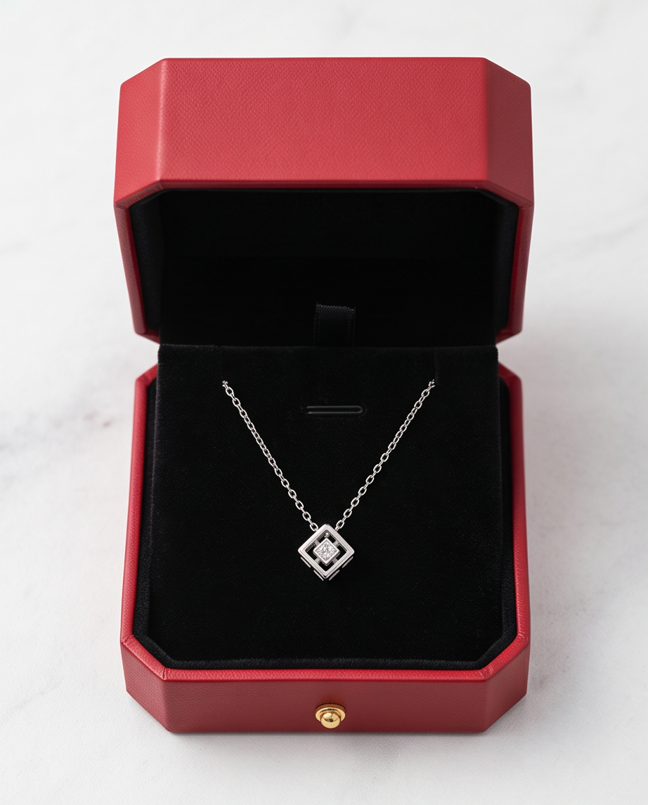 925 Sterling Silver 18 in-O-Chain Link Geometric Cube Pendant Necklace