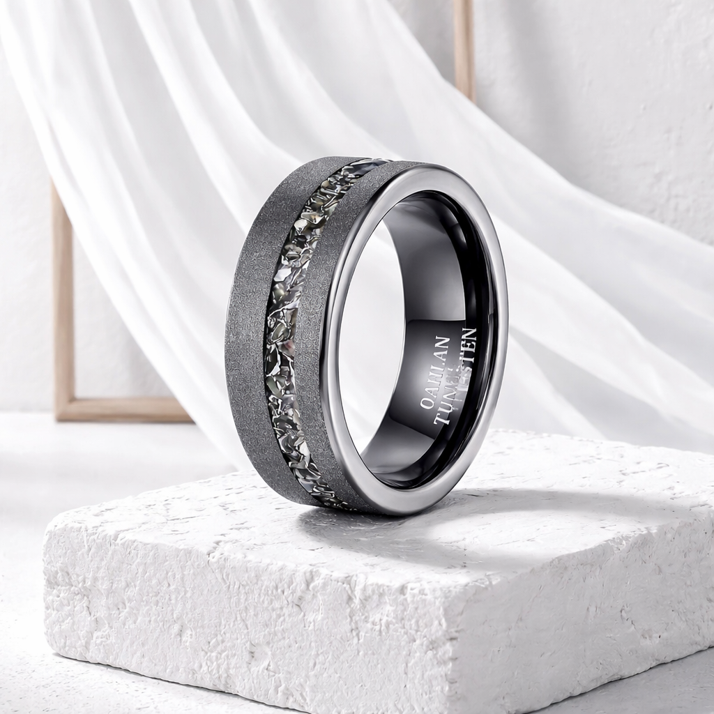 Men's Titanium Hammered Silver Inlay Band