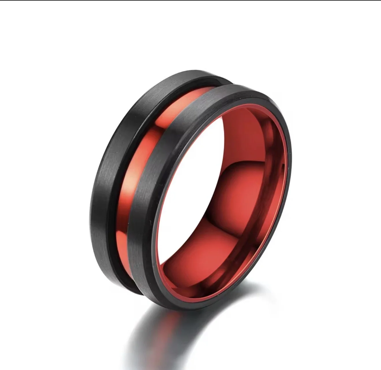 Bold Black and Red Dual-Tone Ring