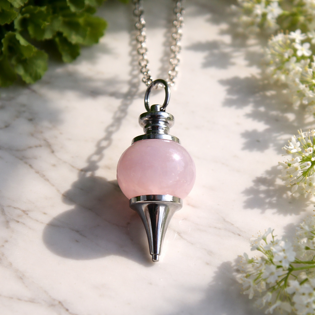 C516 Rose Quartz Healing Pendulum Necklace