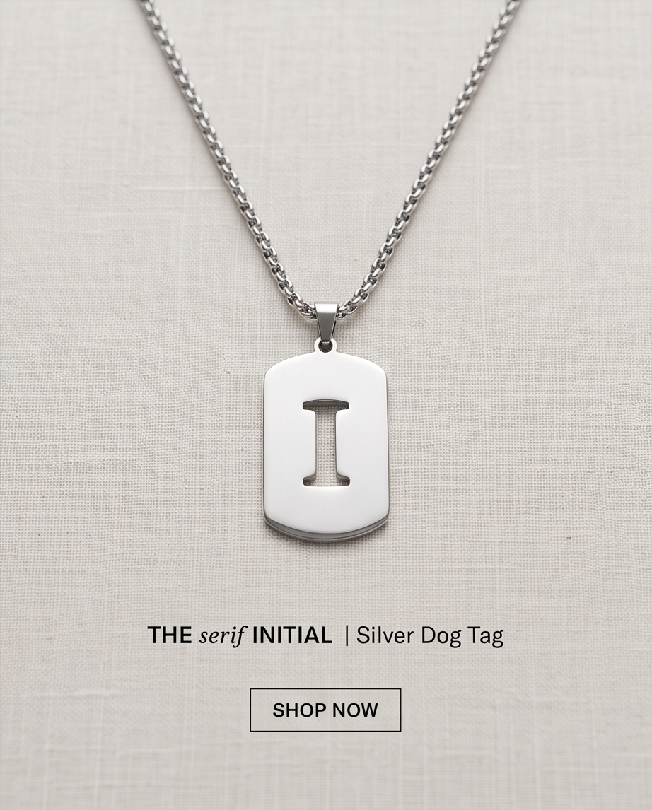 20' Diamond Cut Mirror Cut Out Alphabet initial "I" Dog Tag Necklace