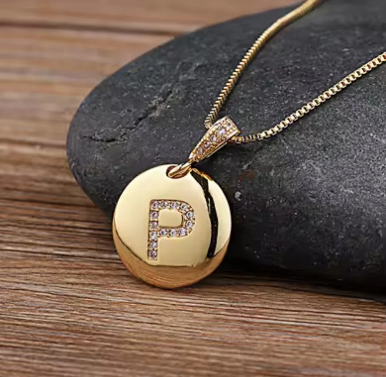 Initial 'P' Gold-Plated Crystal Pendant Necklace