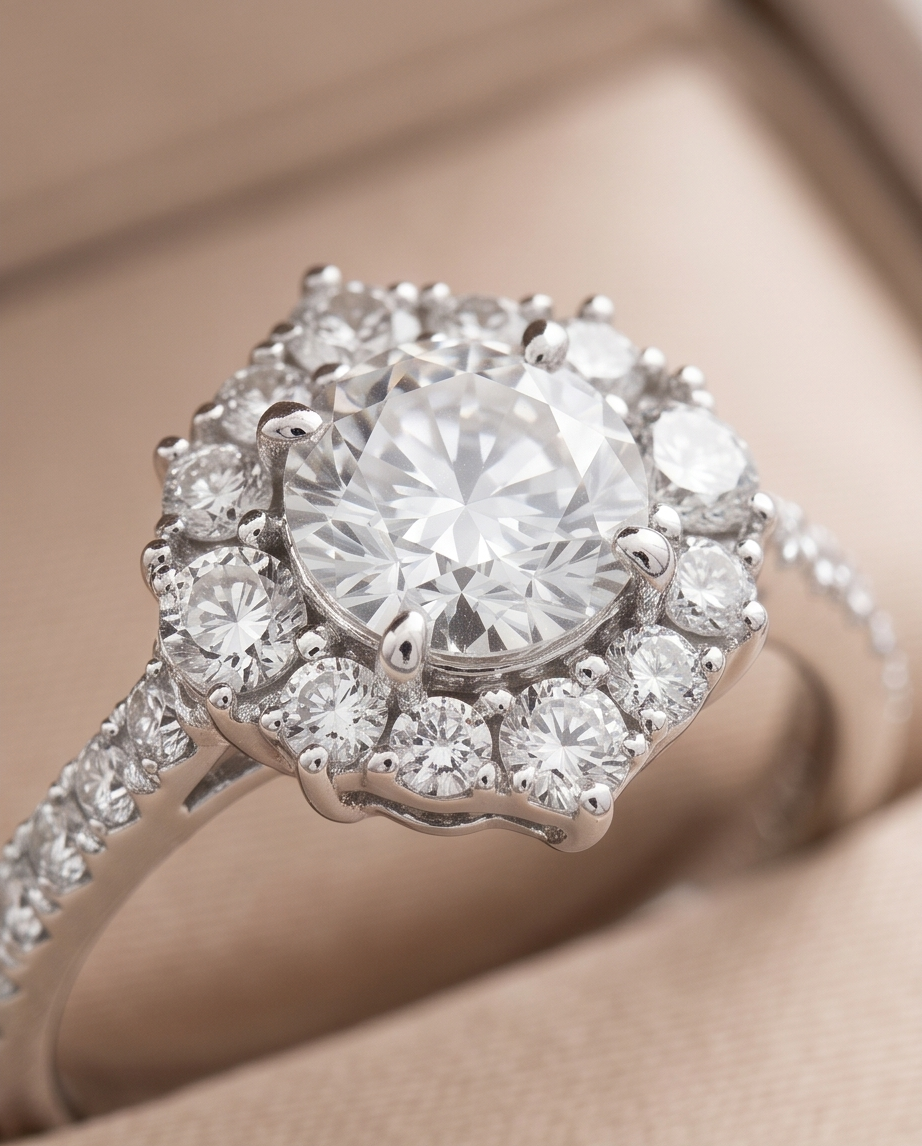 Radiant Halo Engagement Ring With Ring Box