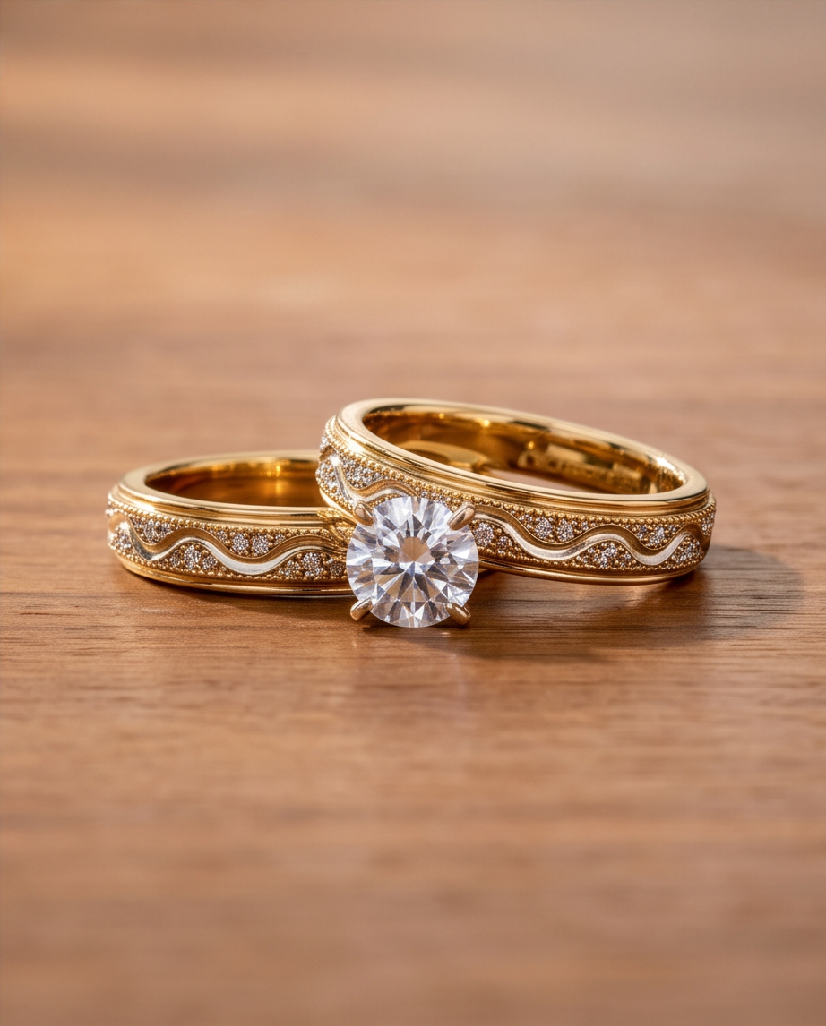 Gold Radiance Wedding Ring Set