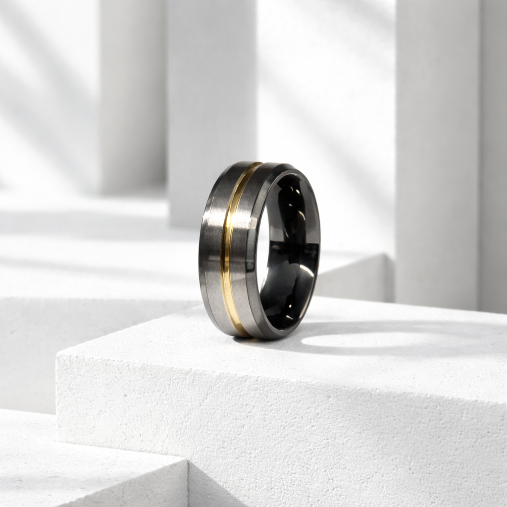 BB013 Men's Tungsten & Gold Accent Ring
