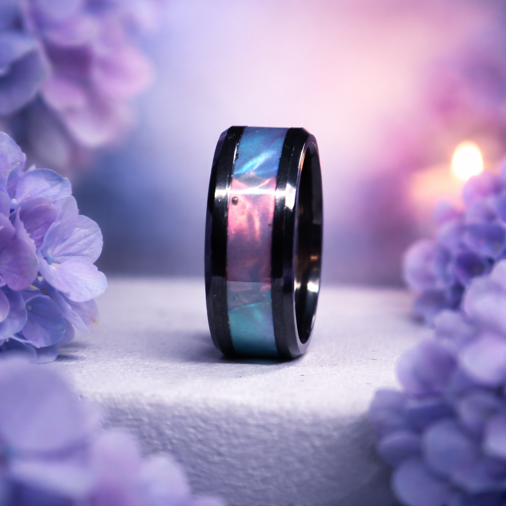Aurora Borealis Tungsten Ring Only Size-8