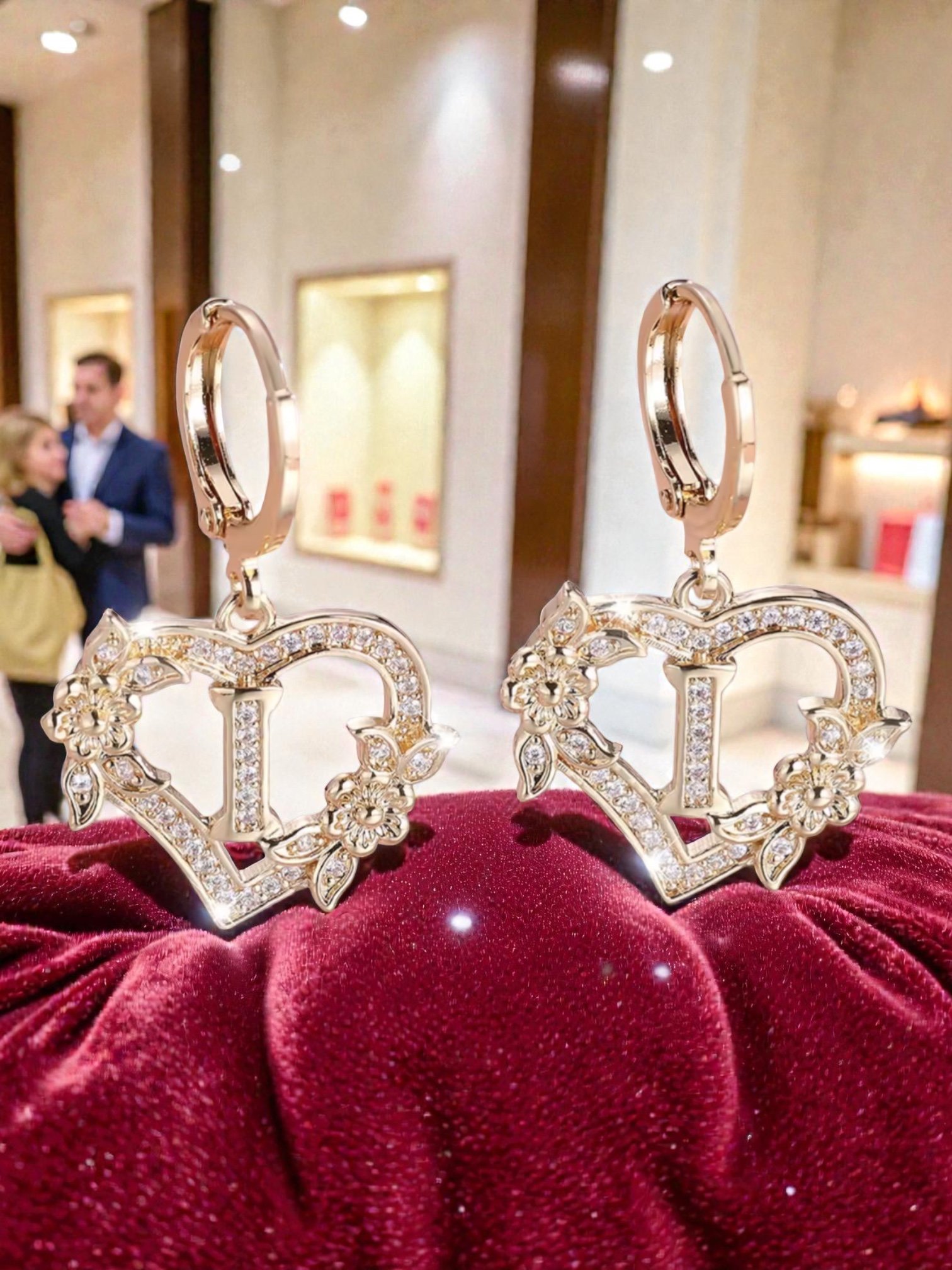 L109 Sassy's Pearls & Gentlemen Band'S Floral Initial "I" Hoop Earrings