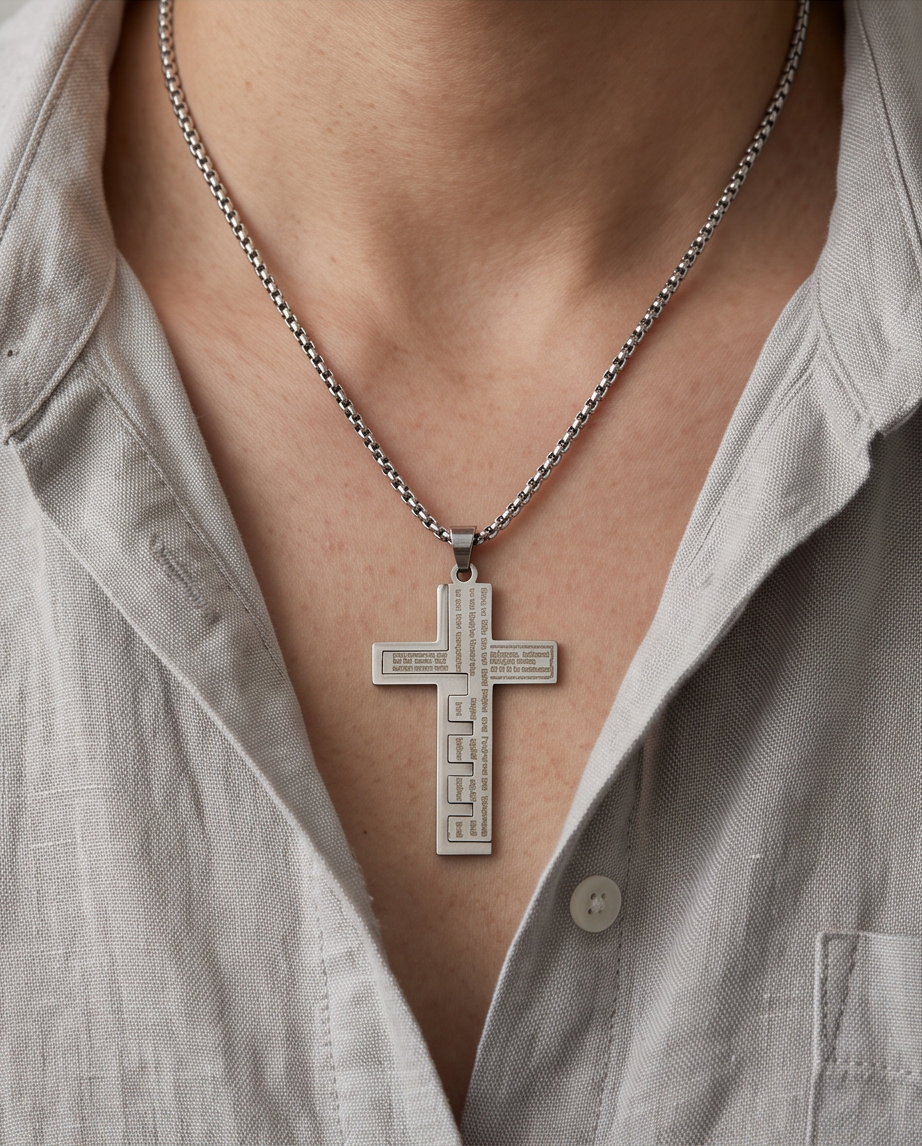 Stainless Steel Inspirational Cross Pendant