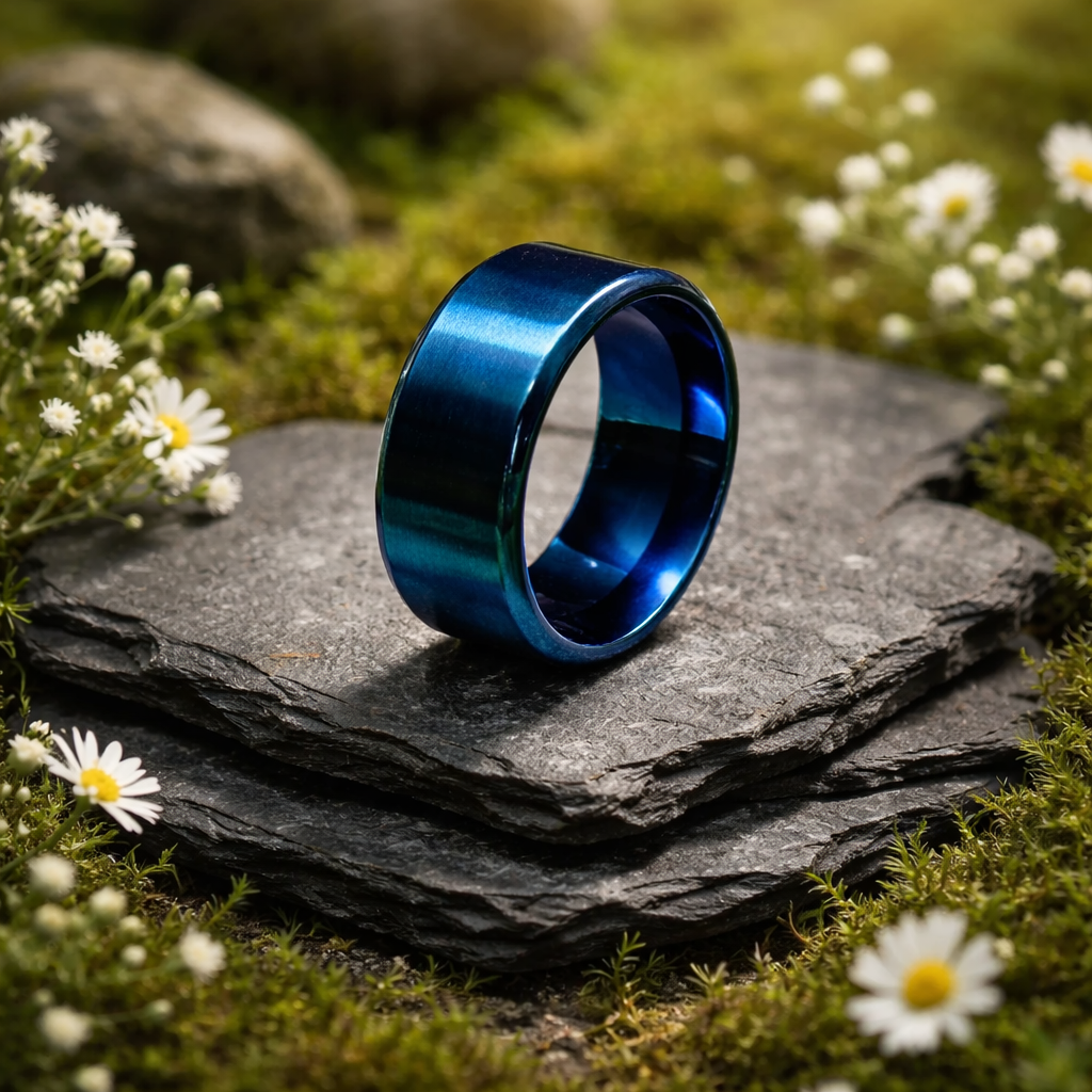 Ocean Blue Titanium Ring