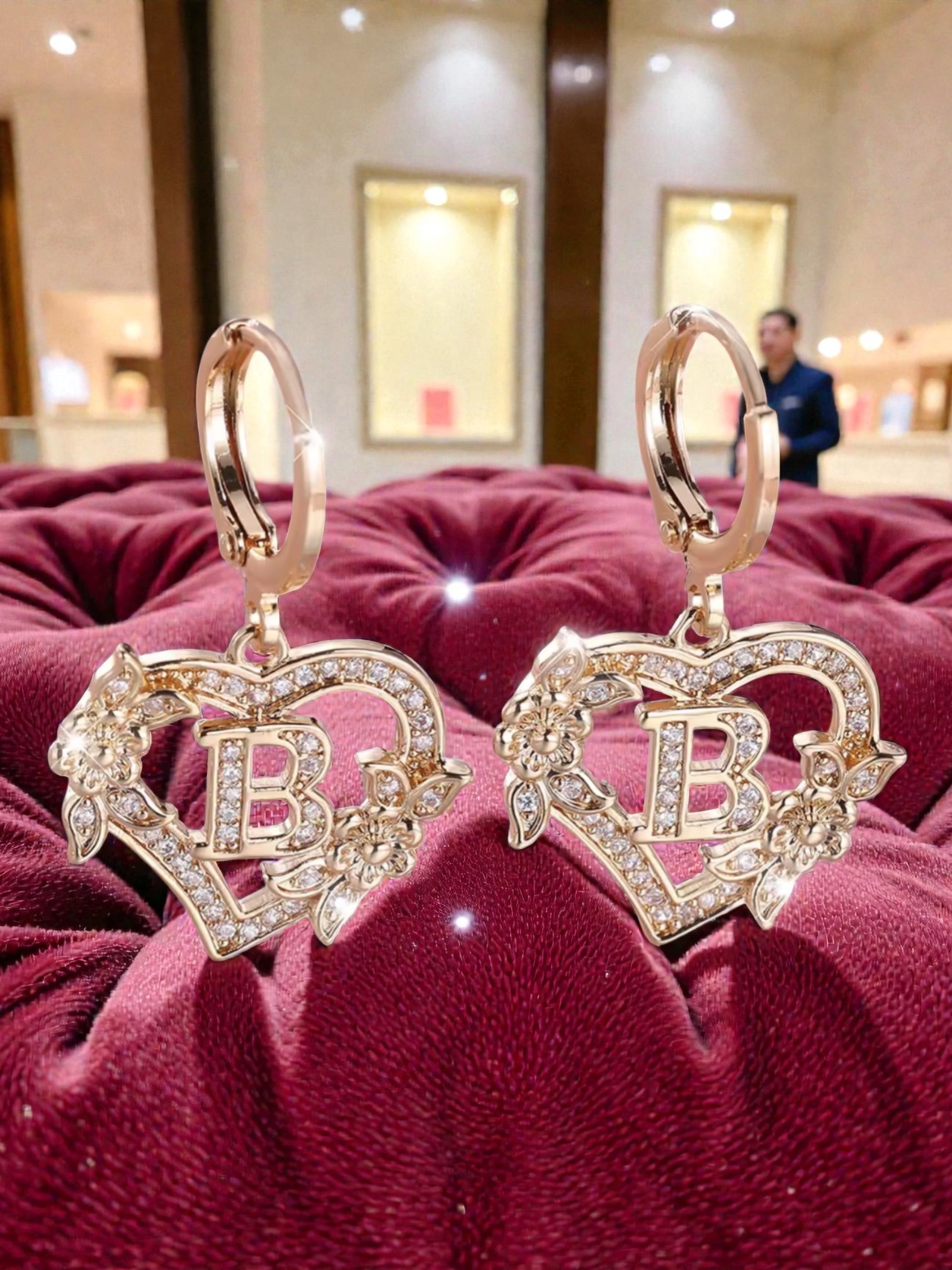 L102 Sassy's Pearls & Gentlemen Band'S Floral Initial "B" Hoop Earrings