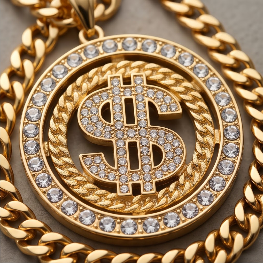 Dazzling Spinning Dollar Sign Pendant Necklace