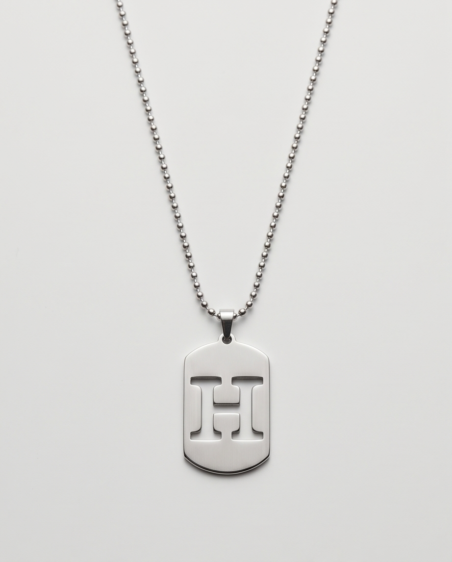 20' Diamond Cut Mirror Cut Out Alphabet initial "H" Dog Tag Necklace