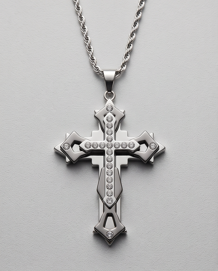 Stainless Steel Crystal Cross Pendant Necklace