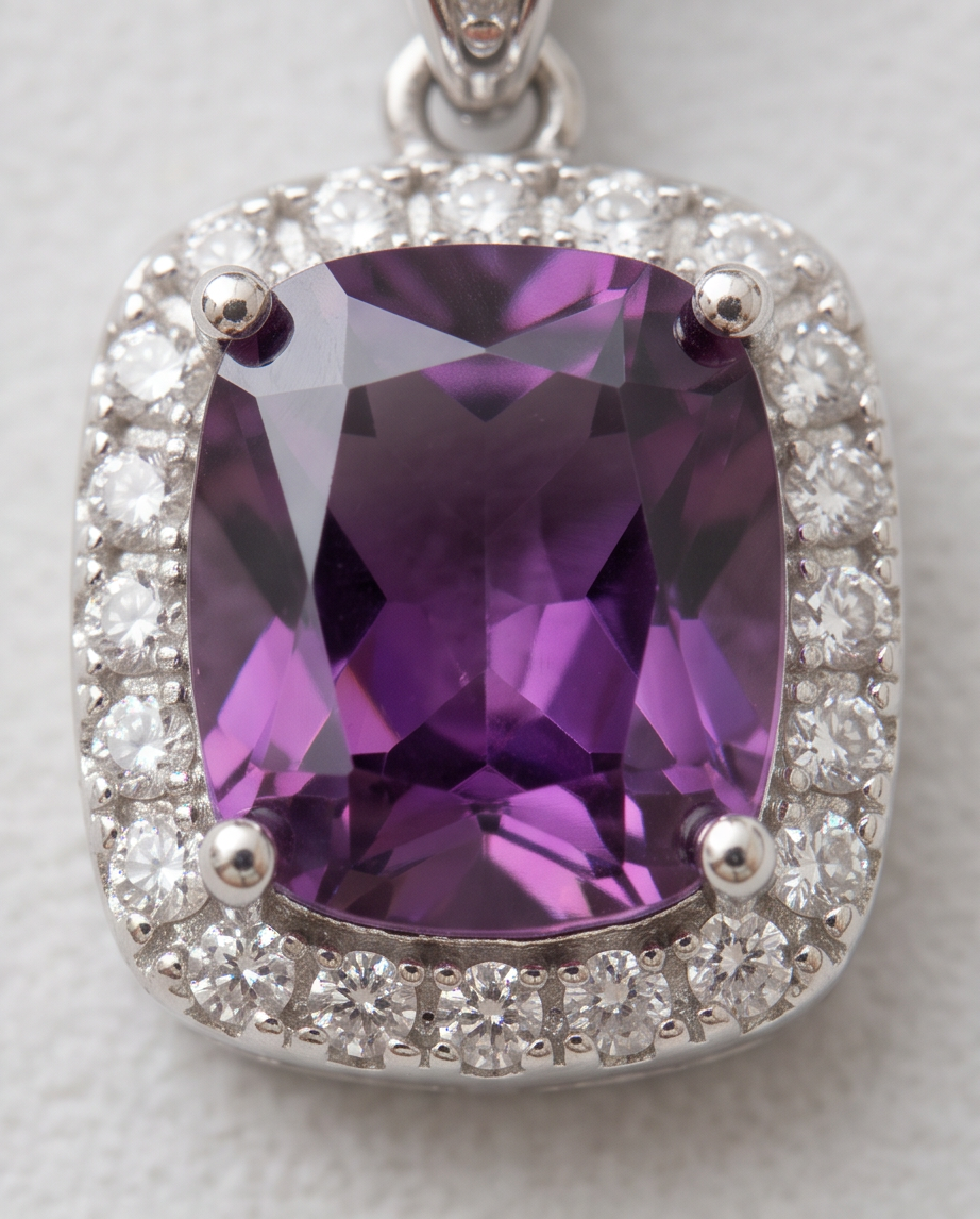 Amethyst Halo Pendant Necklace