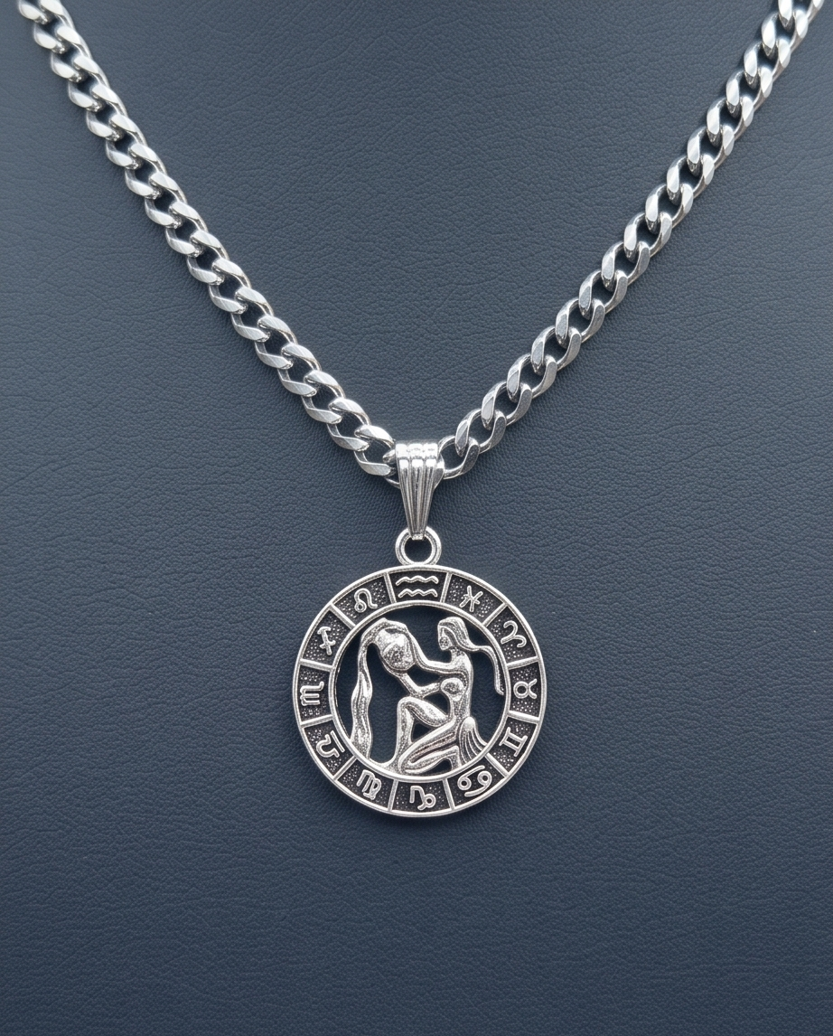 Zodiac Wheel Silver Pendant Necklace