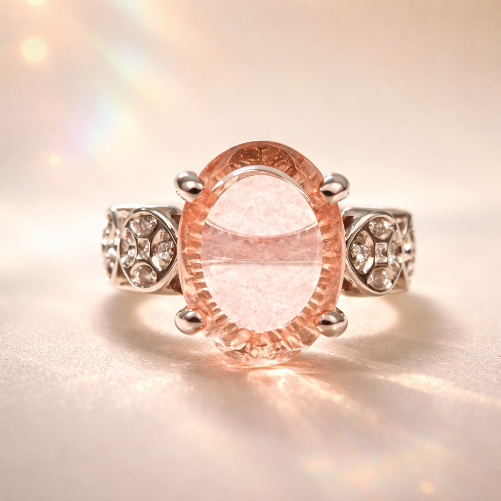SR825 Rose Quartz Elegance: Sterling Silver Statement Ring 5.5