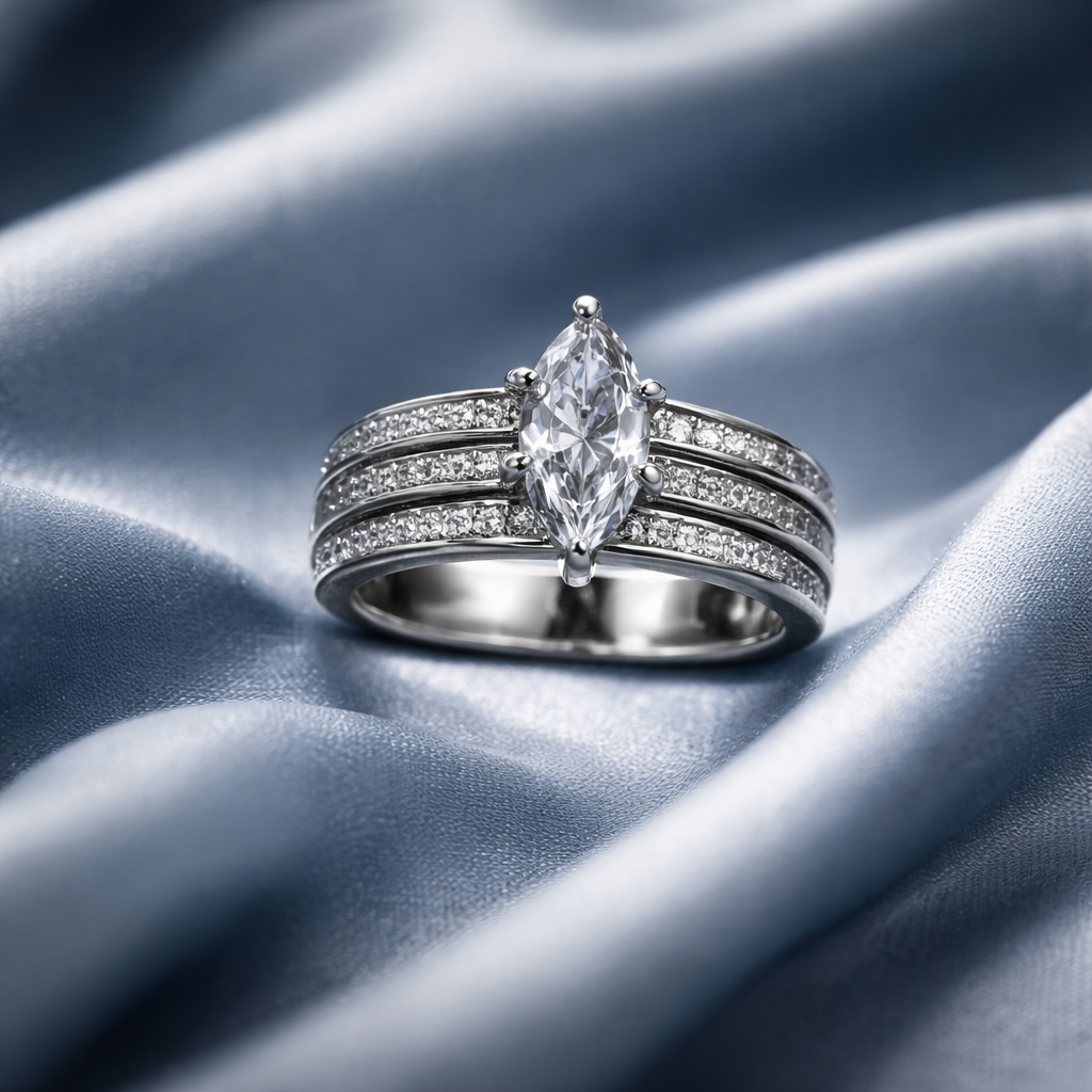 Exquisite Marquise-Cut Sterling Silver Engagement Ring