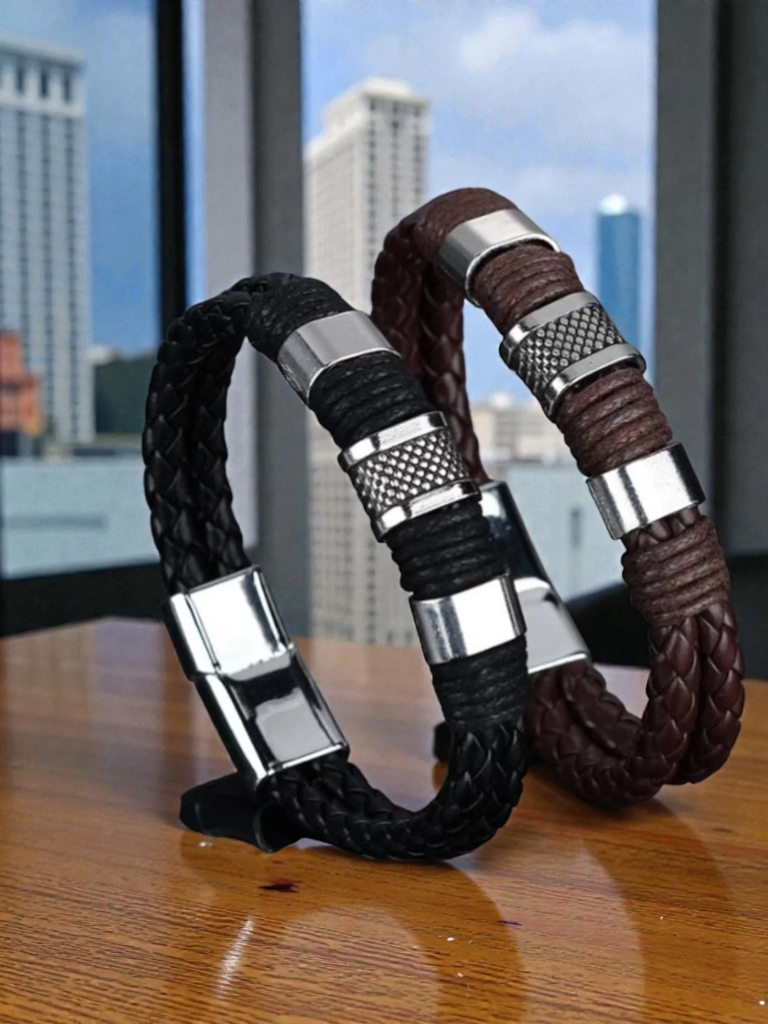 BL35 Leather Braided Men's Bracelet Set