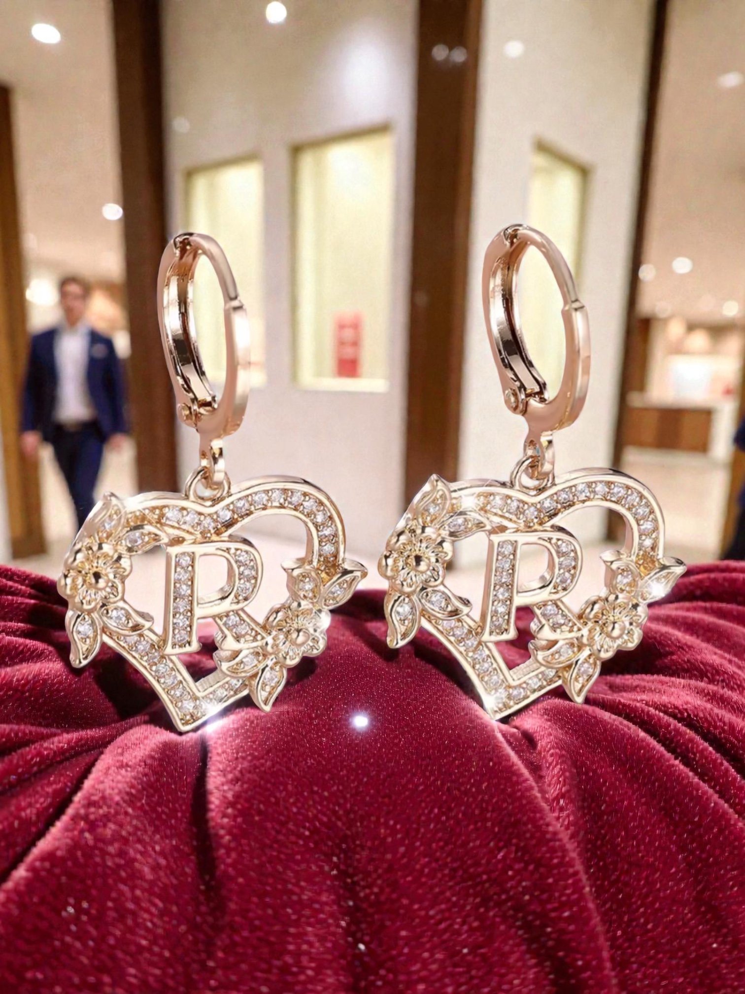 L118 Sassy's Pearls & Gentlemen Band'S Floral Initial "R" Hoop Earrings & Floral Crystal Hoop Earrings