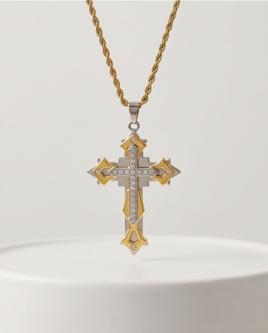 Exquisite Two-Tone Cross Necklace