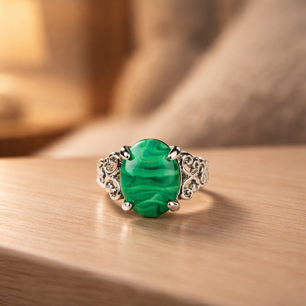 SR778 Green Malachite Silver Ring Only Ring Size - 6.5